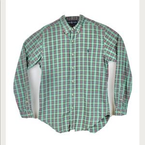 Ralph Lauren Mens Button Down Shirt Green Stripe